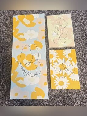 Set of 3 Floral Butterfly Canvas Prints